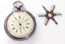 Last quarter of 19th century hallmarked silver cased chronograph, having one (of two) silver hands