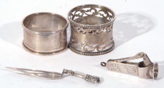 Mixed Lot comprising a silver mounted page marker formed as a trowel, a cigar cutter, and two silver