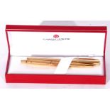 Caran d'Ache of Switzerland cased gold plated Shaeffer fountain pen and accompanying ballpoint pen