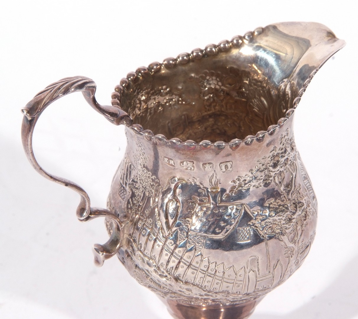 George III silver cream jug of slender helmet shape, sweeping handle and beaded rim, on a raised - Image 5 of 5