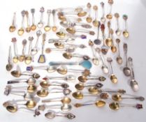 Large collection of various sterling silver and white metal collectors spoons, many with enamel