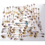 Large collection of various sterling silver and white metal collectors spoons, many with enamel
