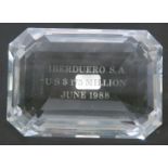 Tiffany & Co cut crystal glass desk ornament or paperweight, marked to front 'Iberduero S.A. US$