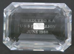 Tiffany & Co cut crystal glass desk ornament or paperweight, marked to front 'Iberduero S.A. US$