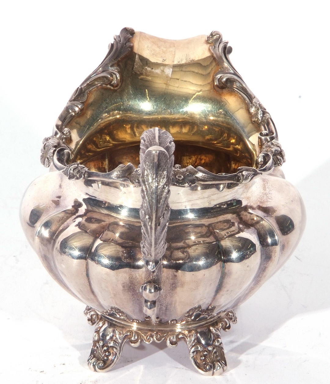 William IV silver cream jug of rounded and shaped design, gilt interior, having an acanthus capped - Image 3 of 5