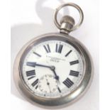 First quarter of the 20th century nickel cased pocket watch with button wind, having blued steel