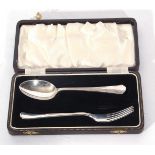 Early 20th century cased presentation or christening spoon and fork, Sheffield 1930 and 1935, makers