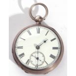 Last quarter of 19th century hallmarked silver cased pocket watch, blued steel hands to a white