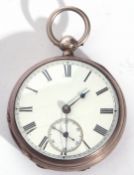Last quarter of 19th century hallmarked silver cased pocket watch, blued steel hands to a white