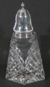 Elizabeth II cut clear glass and silver lidded sugar sifter, the lid marked Sheffield 1961, 15cm