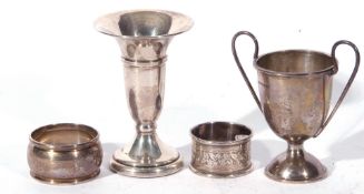 Mixed Lot comprising a small Indian 935 grade silver trophy cup by Peter Orr, two further napkin