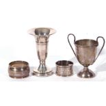 Mixed Lot comprising a small Indian 935 grade silver trophy cup by Peter Orr, two further napkin