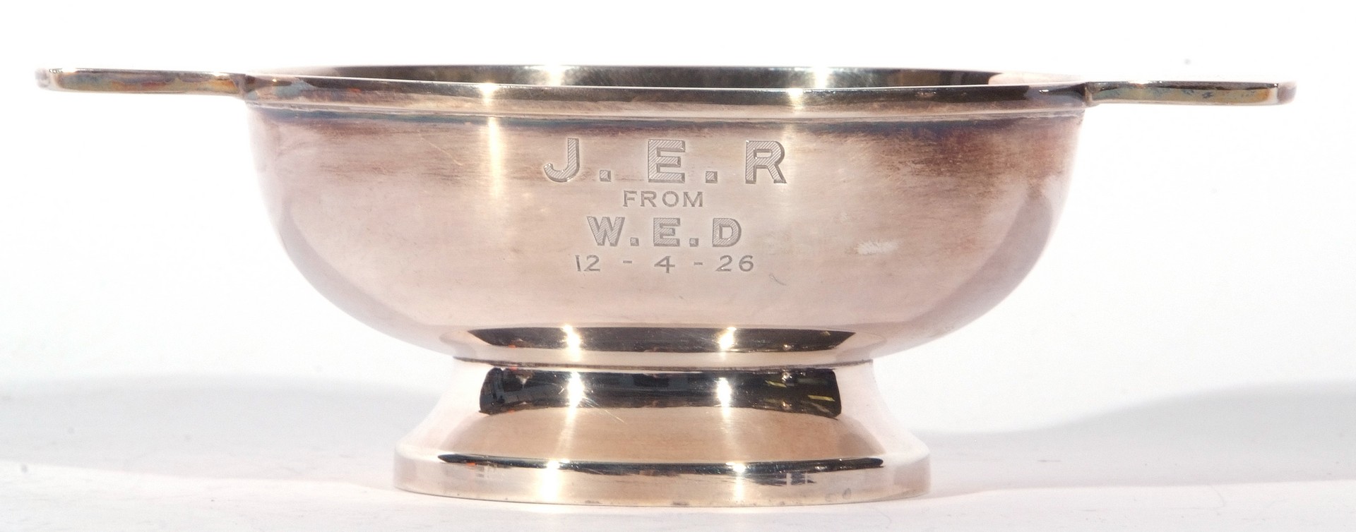 George V silver quaich of plain form raised on a circular foot, Birmingham 1923, maker's mark GU, - Image 2 of 3