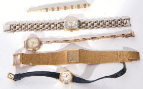 Mixed Lot: ladies vintage 9ct gold cased Vertex wrist watch, hallmarked 9ct gold sprung bracelet,