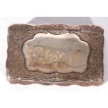 Victorian silver snuff box of hinged rectangular form, the lid with vacant cartouche and the body