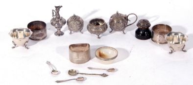 Mixed Lot comprising an Indian Kutch type three piece white metal cruet, a further white metal