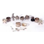 Mixed Lot comprising an Indian Kutch type three piece white metal cruet, a further white metal