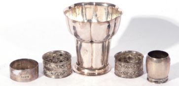 Mixed Lot comprising a small Dutch white metal cylindrical pot, three various silver napkin