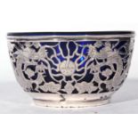 Modern Chinese 20th century white metal mounted sugar basin decorated with pierced detail of dragons