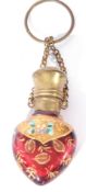 19th century cranberry clear glass and gilt painted scent bottle with base metal mount and