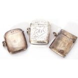Mixed Lot: three silver vesta cases of hinged rectangular form, largest 4.5cm high, various dates