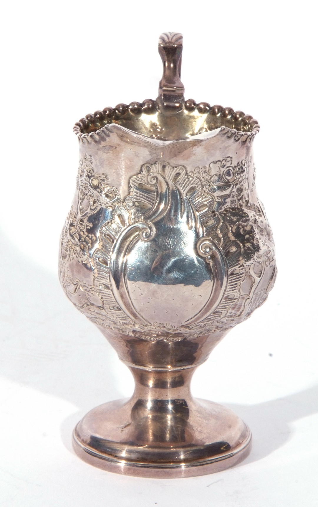 George III silver cream jug of slender helmet shape, sweeping handle and beaded rim, on a raised - Image 2 of 5