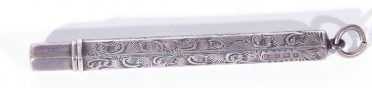 George V silver pencil holder of hexagonal form decorated with foliate engraved detail and fitted