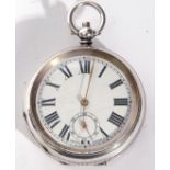 Last quarter of 19th century Swiss made white metal cased pocket watch with key wind having gold