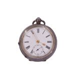 Last quarter of 19th century white metal cased gent's pocket watch, open faced, gold hands to a