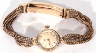 Ladies third quarter of 20th century hallmarked 9ct gold cased Omega wrist watch, gold hands to a