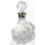 Queen Elizabeth II cut clear glass decanter with silver collar, the collar hallmarked for Birmingham