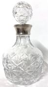 Queen Elizabeth II cut clear glass decanter with silver collar, the collar hallmarked for Birmingham