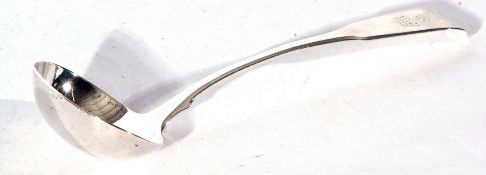George III Fiddle pattern silver sauce ladle of typical form, London 1804, maker's mark RC, probably