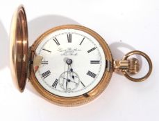 Gents first quarter of 20th century large gold plated half hunter pocket watch with button wind by