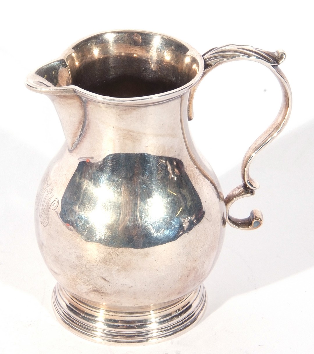 George III silver sparrowbeak cream jug, the baluster body with a scrolled handle over a ribbed - Image 3 of 5