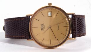 Gents last quarter of 20th century 9ct gold cased Zales wrist watch with quartz movement, gold hands