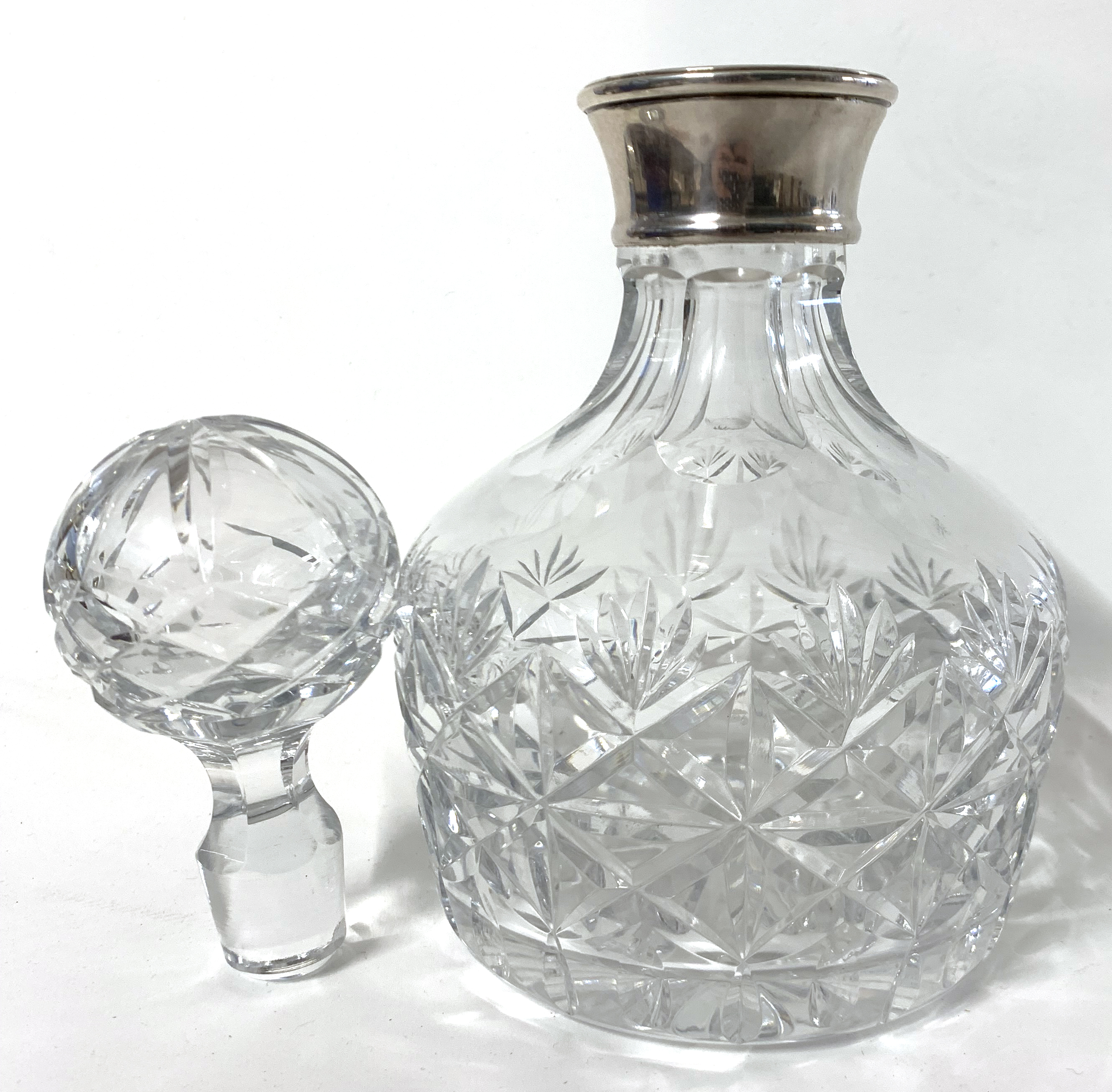 Queen Elizabeth II cut clear glass decanter with silver collar, the collar hallmarked for Birmingham - Image 2 of 2