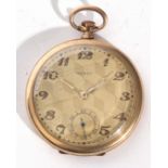 Second quarter of 20th century gents gold plated cased dress pocket watch by Tempo, having gold