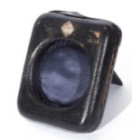 Late Victorian black leather watch travelling case, the folding front with aperture of 7cm, small