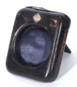 Late Victorian black leather watch travelling case, the folding front with aperture of 7cm, small