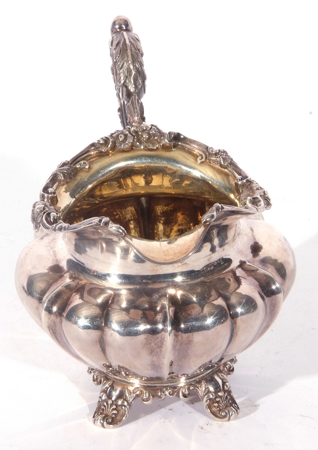 William IV silver cream jug of rounded and shaped design, gilt interior, having an acanthus capped - Image 4 of 5