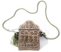 White metal and brass mounted travelling Koran holder of hinged form, the body decorated with