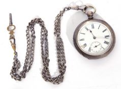 Gents last quarter of 19th century Continental white metal cased pocket watch with key wind,