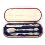 Victorian cased presentation or christening set of knife, fork and spoon fitted with loaded