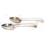 Pair of George III silver table spoons, Old English pattern, London 1798, makers Peter and Anne