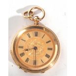 Ladies last quarter of 19th century '18K' cased fob watch with blued steel hands to a decoratively