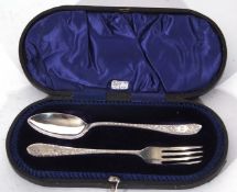 Late Victorian presentation or christening child's spoon and fork, Sheffield 1897, maker John