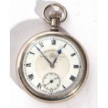 Gents first quarter of 20th century nickel cased pocket watch with button wind, having blued steel