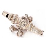 Victorian silver baby's whistle and rattle of floral baluster form, now lacking coral teething