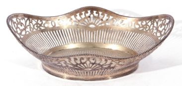 20th century Dutch 835grade silver/white metal table basket of pierced form with beaded edge detail,